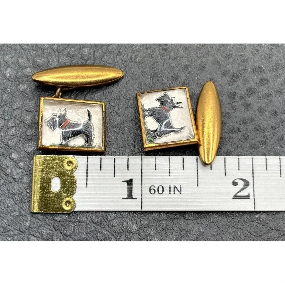 Vintage Scottish Terrier Scottie Dog Enamel Cufflinks Essex Gold Tone